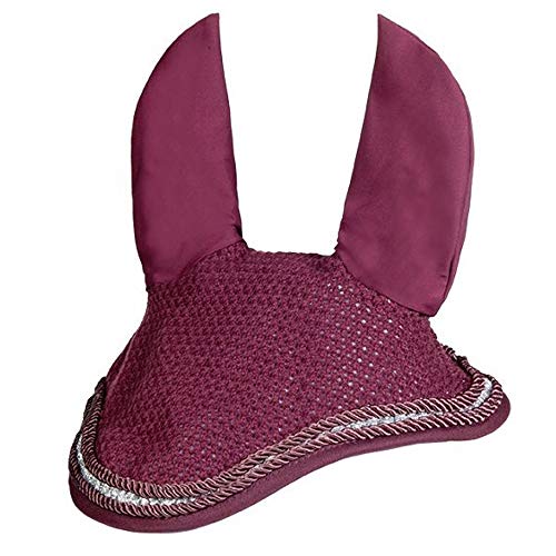 Cagoule anti-mouches HKM Hayley Bordeaux Pony pour stopper les irritations des yeux du poney
