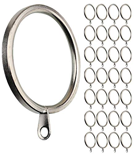 MERIVILLE 28 pcs Satin Nickel 1.5-Inch Inner Diameter Metal Curtain Rings with Eyelets, Fits Up to 1 1/4-Inch Rod
