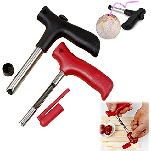 NewFerU Thai Hawaii Young Coconut Opener Punch Tap Knife for Fresh Coco Raw Water Fruit Corer Pitter Set T Handle Stainless Steel Core Seed Remover Tool for Cherry Strawberry Jujube (Drill Pull Kit) Cover