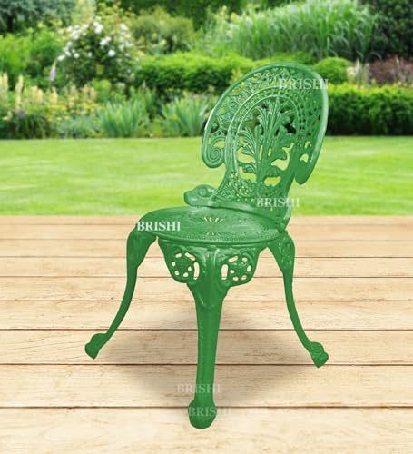 Image of BRISHI Cast Aluminium Garden Patio Seating Chair and Table Set for Balcony Outdoor Furniture with 1 Table and 4 Chair Set (Green)