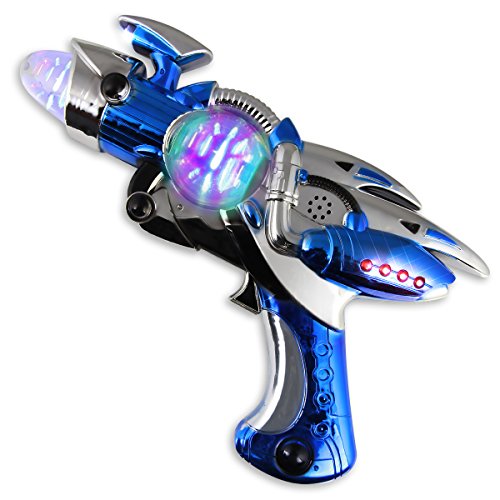 Flashingblinkylights Blue Light Up Space Toy Gun With Sound Effects And Spinning Multicolor Leds #TOP3