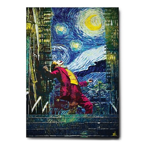 Giallobus - Quadro - 06 - Joker Starry Night - Tela Canvas Telaio Standard - 35x50 - Pronto da Appendere - Quadri Moderni per la casa