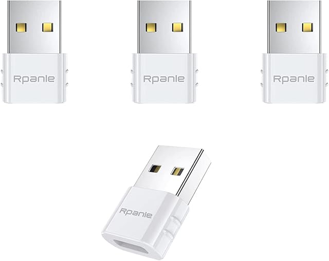 Rpanle USB C Female to USB Male Adapter, 4 Pieces Type C to USB A Converter, for MacBook Pro 2015/2013, Laptops, Power Banks (White)