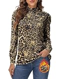 LE VONFORT Women’s Mock Turtleneck Slim Fit Long Sleeve T Shirt Midweight Thermal Underwear Tops Leopard X-Large