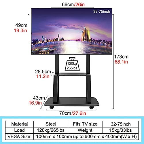 Soporte móvil para TV de 65+ pulgadas con ruedas y carga 120kg miniatura 2