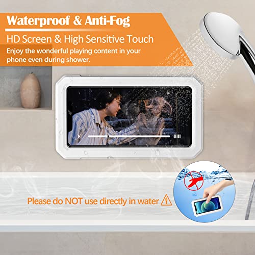 Qiruimy Shower Phone Holder Stand, 360° Rotation Waterproof Shower Phone Case Stand, Anti-Fog Hd Touch Screen Wall Mount Box For Bathroom Mirror Kitchen Compatible With 6.8Inch Phone,White #TOP3