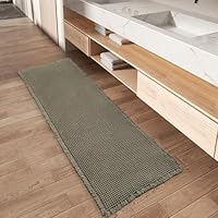 Upgraded Waffle Runner Rug, Super Absorbent Non Slip Bath Mats for Bathroom Floor, Machine Washable Bathroom Runner Rug with Tassels, Ideal for Hallway Bedroom Laundry Room, Dark Green, 17" x 72"