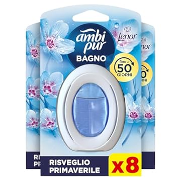 Ambi Pur Bagno, Profumatore Per Ambienti Ad Azione Continua Eliminazione E Prevenzione Degli Odori, Lenor Risveglio Primaverile 8 Pezzi
