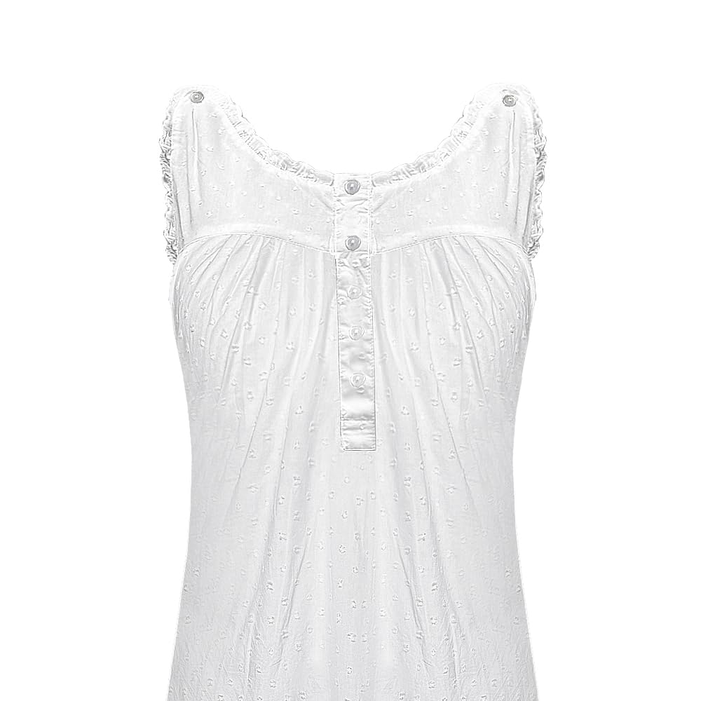 Camicia da notte in cotone bianco stile vittoriano elegante senza maniche vintage