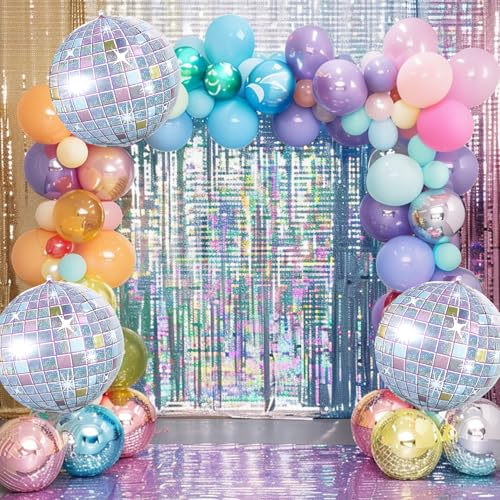 4 Pcs Iridescent Disco Ball Balloons, Huge Glitter Silver Disco Aluminum Foil Balloons for Birthday, Bachelorette Party, 70s 80s 90s Theme Disco Music Party Decorations Supplies by BSRESIN - Used condition - Image 5