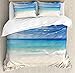 Ambesonne Ocean Duvet Cover Set, Tropic Ocean Style Sandy Shore and Sea with Waves Escape to Paradise Theme, Decorative 3 Piece Bedding Set with 2 Pillow Shams, Queen Size, Cream Turquoise