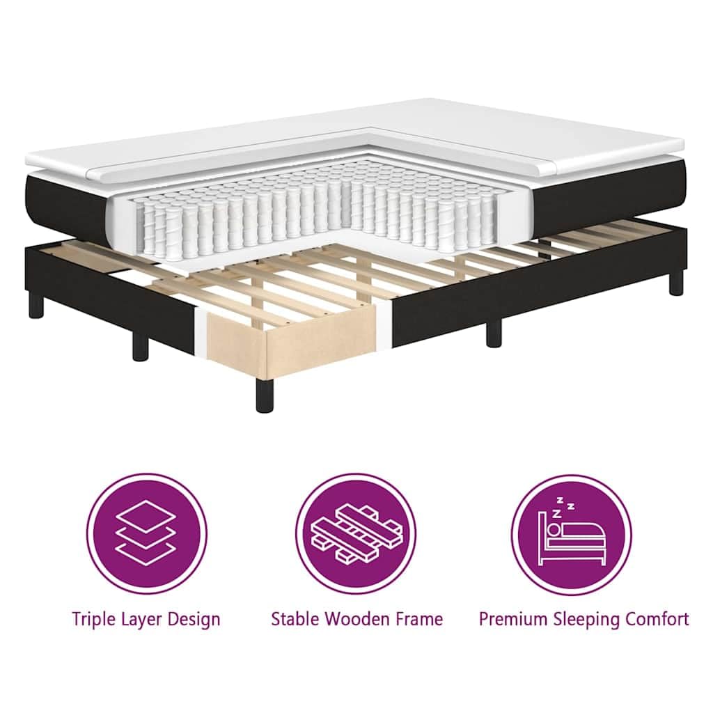 vidaXL Boxspringbett mit Matratze mit LED Schwarz 180 x 200 cm Stoff, Schlafzimmermöbel, modernes Bettgestell, verstellbare Kopfstütze, LED-Licht, funktionale Schlaflösung, stabile Matratzenunterstütz