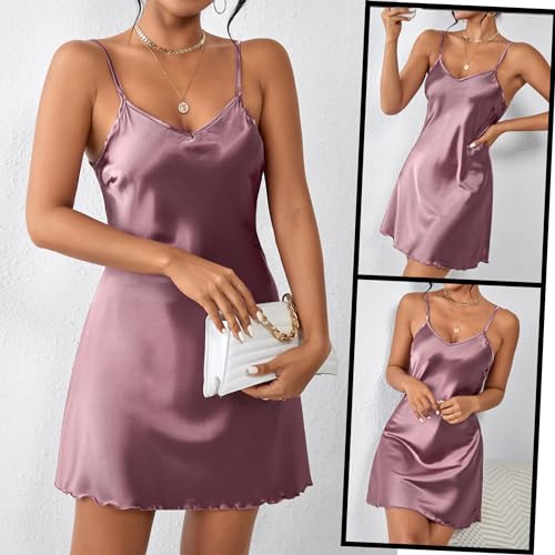 Image of Avidlove Satin Nightgowns for Women Silk Slip Dress Sexy Sleepwear | Adjustable spaghetti straps,elegant V neck,flattering mini lingerie dress,comfortable all day wear