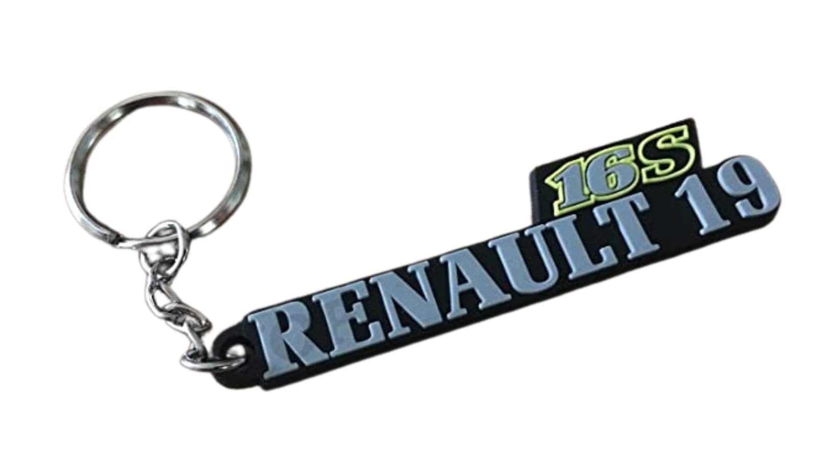 Porte-clés PVC Souple Renault Clio Williams/R19 16S - Logo Moteur, Dimensions 70x20x4mm
