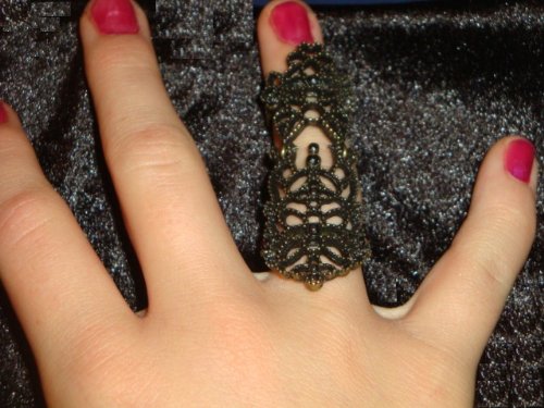 BLACK ANTIQUE BRONZE TONED HINGED KNUCKLE CAGE RING ADJUSTABLE FITS SIZES 4-10.5