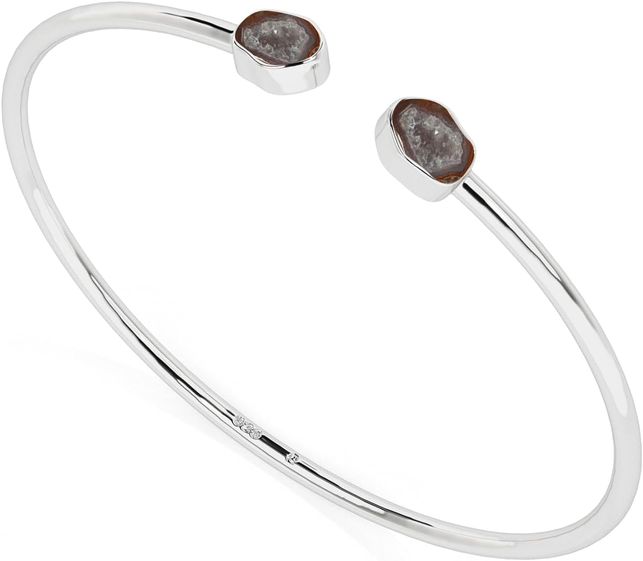 Natural Rough Geode 2 Stone Adjustable Twister Bangle Bracelet for Women in Sterling Silver, Gemstone Jewelry Gifts for Her Birthday, Anniversary, Graduation (Bezel-Set)