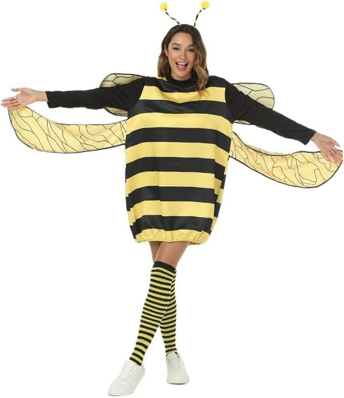 Women 4pcs Bee Halloween Cospaly Party Funny Animal Bee Adult Queen Costume - Image 3