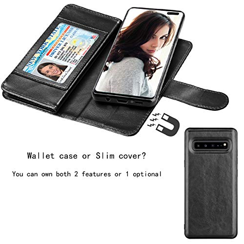 Njjex Wallet Case For Samsung Galaxy S10 5G, For S10 5G Case, [9 Card Slots] Pu Leather Id Credit Holder Folio Flip [Detachable][Kickstand] Magnetic Phone Cover & Lanyard For Galaxy S10 5G [Black] #TOP3