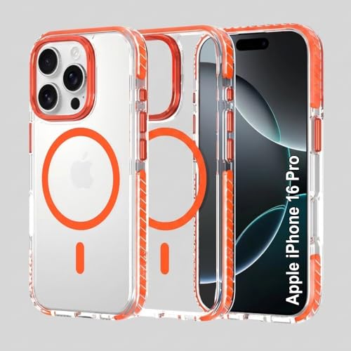 Image of Zapcase Crystal Clear Back case for iPhone 16 Pro | PC Back | TPU Bumper with Inner Rubber Grip | Metal Camera Guard Bezel | Metal Buttons | Scratch Resistant Cover | 2 Layer Edge Protection | Orange