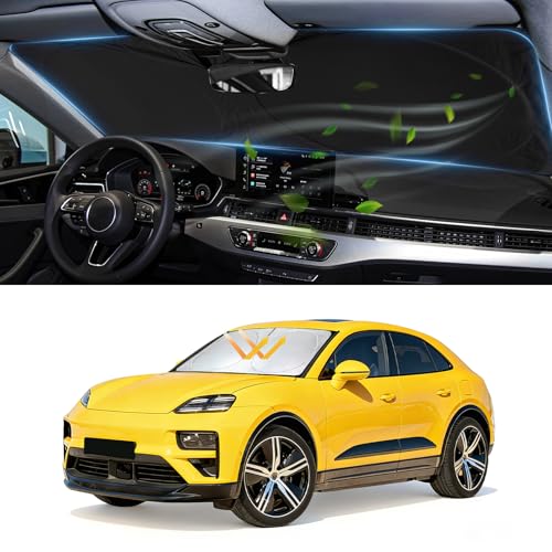 Custom Fit Macan Windshield Sunshade for 2026 2025-2014 Porsche Macan Accessories Front Window Sun Shades Shield Cover for Windshield Foldable 210T Sun Visor Protector Blocks UV Ray Keep Car Cooler