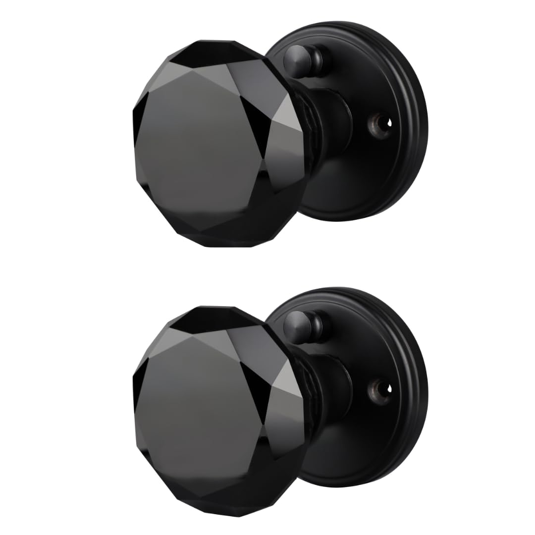 Balin Designs Black Crystal Door Knob with Lock, Glass Door Knobs Interior Privacy Set, Vintage Decorative Antique Style Handle for Bedroom, Bathroom,