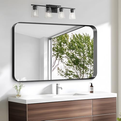 CILIBER Bathroom Mirror, 24x36 inch Wall Mirror, Matte Black Vanity Mirror, Rectangle Mirror Rounded Corner with Deep Notches Wall Mounted for Bathroom, Entryway and Living Room (Horizontal/Vertical) by CILIBER - Image 2