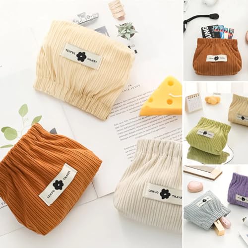 Cautiousm Corduroy Elastic Hair Tie Organizer, Corduroy Snap Open Organizer for Purse, Elastic Storage Bag, 5.11 * 1.96 * 4.72 Inch Hair Tie Pouch, Light and Easy to Carry When Traveling (3pcs-H)4