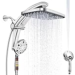 Rain Shower Head with Handheld High Pressure Rainfall Shower Heads with Handheld Spray Combo Adjustable one-Piece Stand daul Shower Head Built-in Magnetic Docking and Power Jets（Sliver）