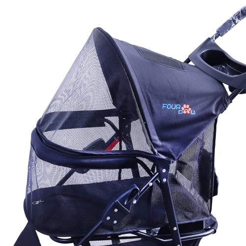 FOURPAW Carrinho de bebê de janela completa com 3 rodas para gatos e cães, com cesta de armazenament