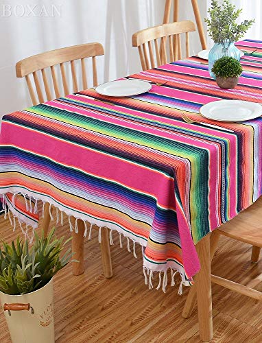 Boxan 59 X 84 Inch Mexican Blanket Striped Tablecloth For Festive Mexican Fiesta Wedding Party Decorations, Chic Square Natural Cotton Serape Blanket Dining Table Cloth Cinco De Mayo Gifts For Mom #TOP4