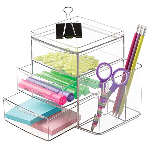 Image of iDesign Clarity Cosmetic Organizer for Vanity Cabinet to Hold Makeup, Brushes, Beauty Products - 3 Drawers and Caddy, Clear