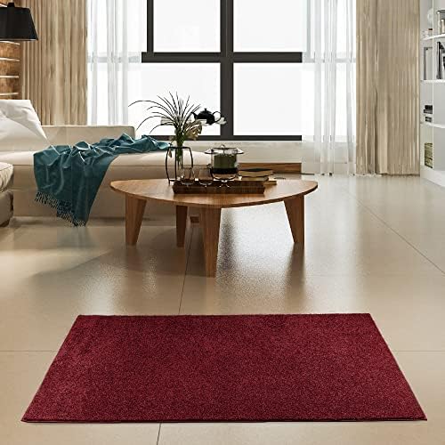 Ambiant Pet Friendly Solid Color Area Rugs Burgundy - 1.5' x 2.25' (18''x27'') Rectangle Mat, Indoor, Perfect for Living Room, Bedroom, Dining Room, Entryway, Doorway, Pet & Kids Friendly Rug