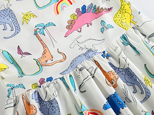 Frogwill Toddler Girls Dinosaur Cotton Dress Short Sleeve Summer Casual Outfit 4T, White #TOP2