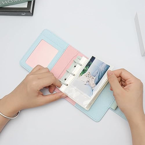 Miniatura 4 de Mini carpeta para tarjetas fotográficas con purpurina azul, libro de 3 anillas, mini álbum de fotos de 3 pulgadas con 25 hojas transparentes para