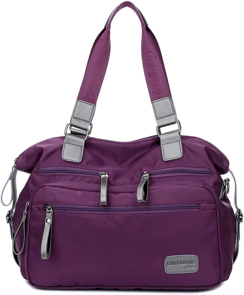 Waterproof Nylon Shoulder Bag Travel Work Tote Bag (A purple)