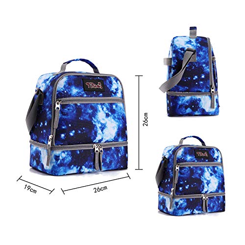 Image of Tilami Lunch Bags Insulated Adjustable Strap Zipper, Two Compartments Cooler Bags, Bento Bags for Kids Toddlers (Blue), Blue, Large, Adjustable,Bento