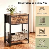 Night stand Set of 2 with Fabric Drawer, Rustic Brown Bedside Table — image 6