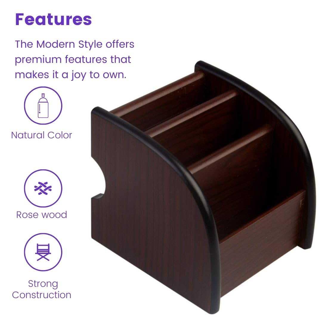 Samyuktha Organizer da scrivania in legno, organizer da scrivania a 3 scomparti, accessori da tavolo per ufficio, fermacarta/portapenne, supporto per tavolo da ufficio elegante (legno), marrone