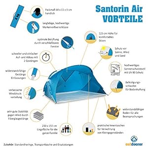 Schnorchelmasken 51CSFztHBRL. SS300 ☀️【Große Strandmuschel 】Mit einer Größe von 230 x 150 x 125 cm bietet die Familienstrandmuschel genug Platz für dich und deine Liebsten. Dank kleinem Packmaß von 64 x 11 x 9 cm ist die Reisestrandmuschel optimal für Autoreisen und Flugreisen geeignet.
☀️【Verschließbares Netzfenster】Durch die verschließbaren Netzfenster garantiert die XL-Strandmuschel mit hohem UV-Schutz eine ideale Belüftung. Das Vorgängermodell unserer Santorin Air machte den 1. Platz im ZDF Volle Kanne Test vom 23. Juni 2015.
☀️【Hoher UV-Schutz 80 】Unsere Strandmuschel mit kleinem Packmaß verfügt über einen hohen UV-Schutz 80. (Zertifiziert durch das Institut Hohenstein) Aufgrund optimierter Druckverteilung der Gestängeeinfassung garantiert die Familienstrandmuschel mit UV-Schutz einen optimalen Windschutz.