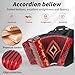 Lotkey 34 Key Diatonic Accordion, 3412 Multi Tone Celluloid Accordions Louder Clearer Timbre than Plastic for Adult, Beginner, Professional with Updated Bag, Straps, Acordeón Wrist Guard (FBE Red)