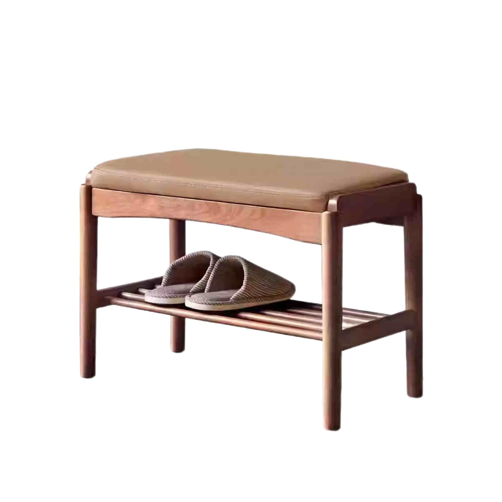 Banc à chaussures en bois massif et cuir noble pour sublimer votre entrée