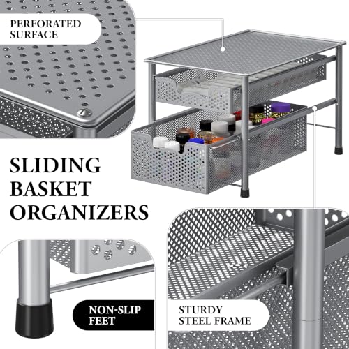 Simple Houseware Stackable 2 Tier Sliding Basket Organizer Drawer, Silver by Simple Houseware - Used condition - Image 4