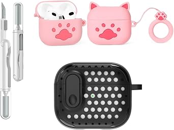 3 in 1 Compatible with Apple Airpods 3 Protective Funny Cute Case Cover with Cleaner Kit & Keychain Cat Paw Pink