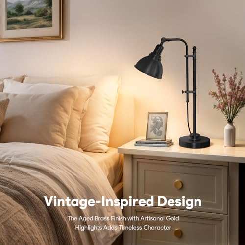 Image of VONLUCE Rustic Desk Lamp, Adjustable Industrial Table Lamp for Home Office