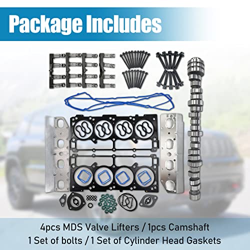 Blrack 5.7L Hemi Mds Camshaft Lifters Head Gaskets Kit Fit For 2009-2016 Dodge Ram 1500 Durango Charger Challenger Chrysler 300 Grand Cherokee Laredo Commander V8 53021726Ae #TOP6