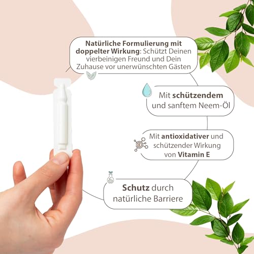 amusi Schutzampullen mit Neemöl für Hunde - 5 Ampullen zu je 1 ml - Gegen Zecken, Flöhe, Mücken, Läuse - Lang Anhaltender und Natürlicher Schutz mit Schild-Effekt