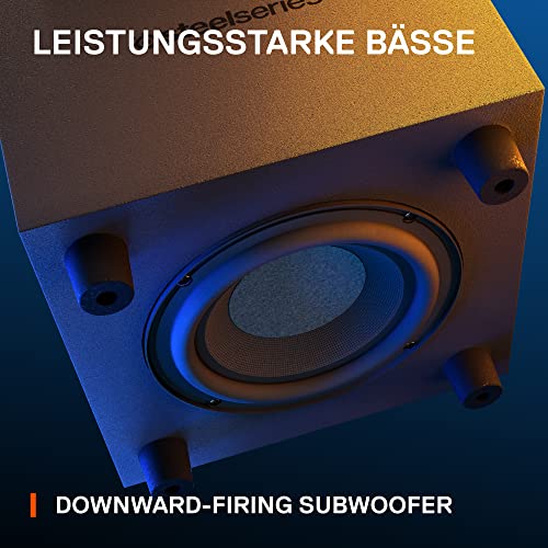 SteelSeries Arena 7 - 2.1-Gaming-Lautsprecher 2-Wege-Lautsprecherdesign Starke Bässe, Subwoofer Reaktive RGB USB, Aux, optisch, kabelgebunden Bluetooth PC, PlayStation, Mobilgeräte, Mac, Black