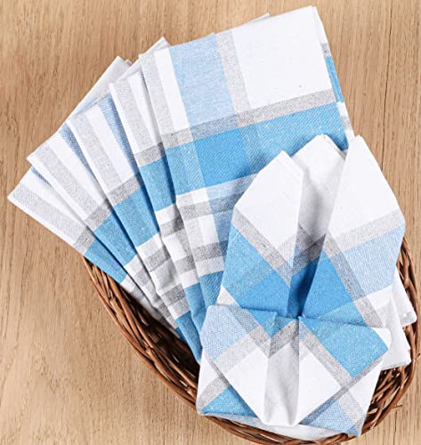 Farmhouse Springfield Plaid Dinner Cloth Napkins 100% Cotton Cloth Napkins Set Of 6 Size 20" X 20" Blue Multi Dinner Napkin, Dining Table For Napkins #TOP4