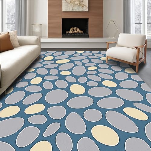 Design&I Flatwoven Area Rug 6x9 ft, Scattered Pebble Stone Mosaic