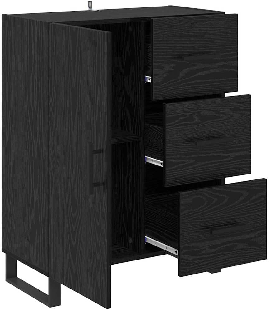 Vista interna della credenza vidaXL con un'anta aperta e cassetti estratti.